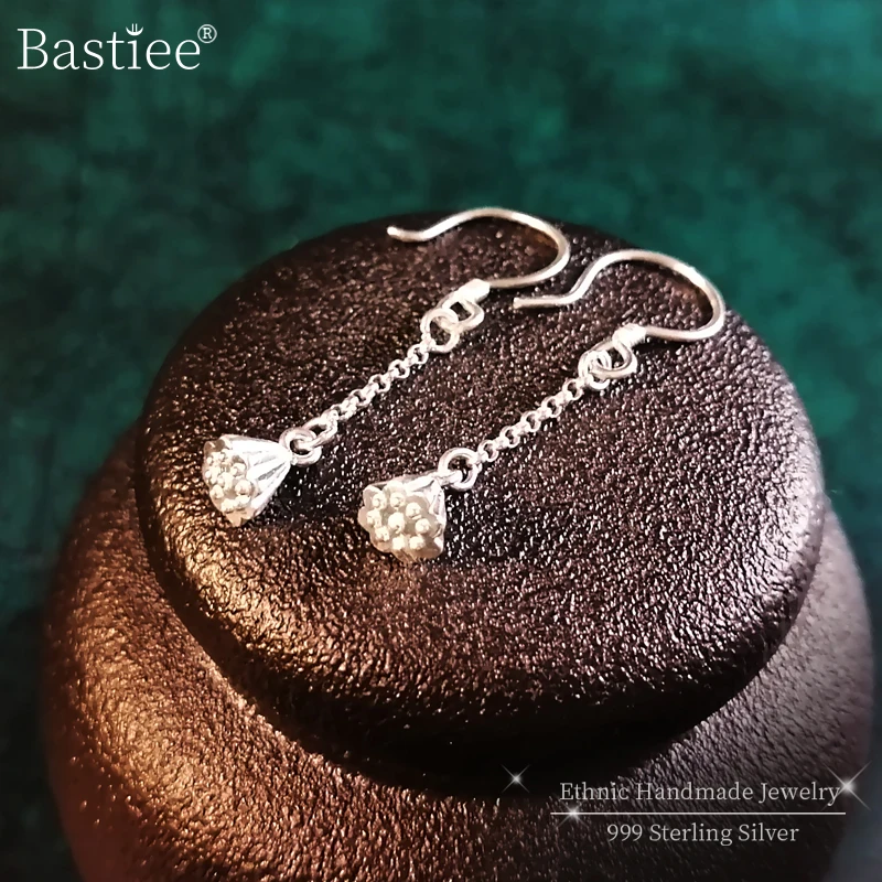 

Bastiee 999 серебряные Висячие серьги для женщин аксессуары корень лотоса китайские элегантные ювелирные изделия ручной работы в этническом ст...