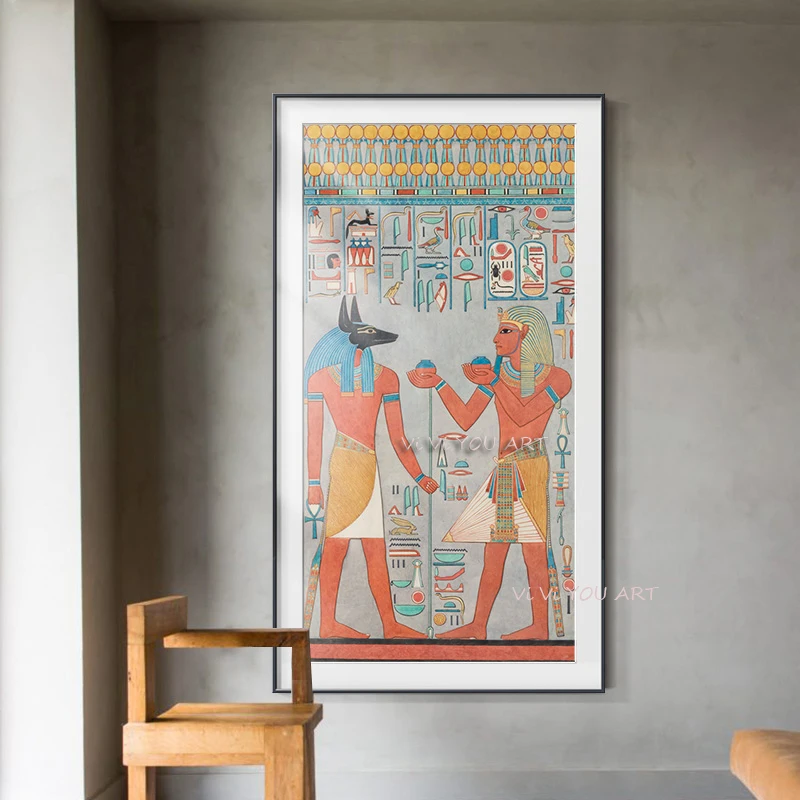 

100% Handmade Lancelot Crane Famous Painting The King with Anubis Canvas Painting Poster for Living Room No Framed