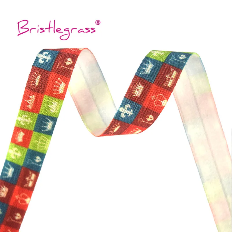 BRISTLEGRASS 5 Yard 5/8&quot 15mm Crown Print FOE Fold Over Elastics Spandex Satin Band Hair Tie Headband Tutu Dress DIY Sewing Trim | Дом и