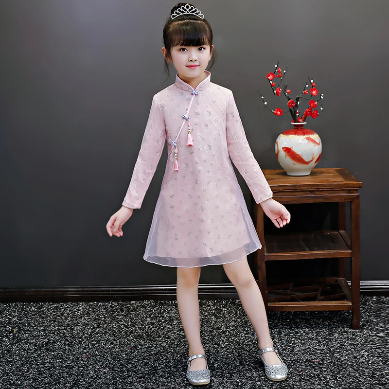 

Girl qipao lace cheongsam dress kids chinese clothing girl dress party birthday wedding princess toddler turtleneck high collar