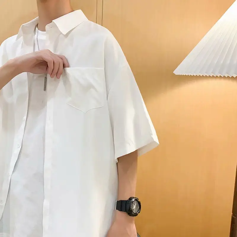 

Five-Point Sleeve Shirt Men's Japanese Retro Summer Short-Sleeved Shirt Korean Loose Trend Ins Wild Shirt