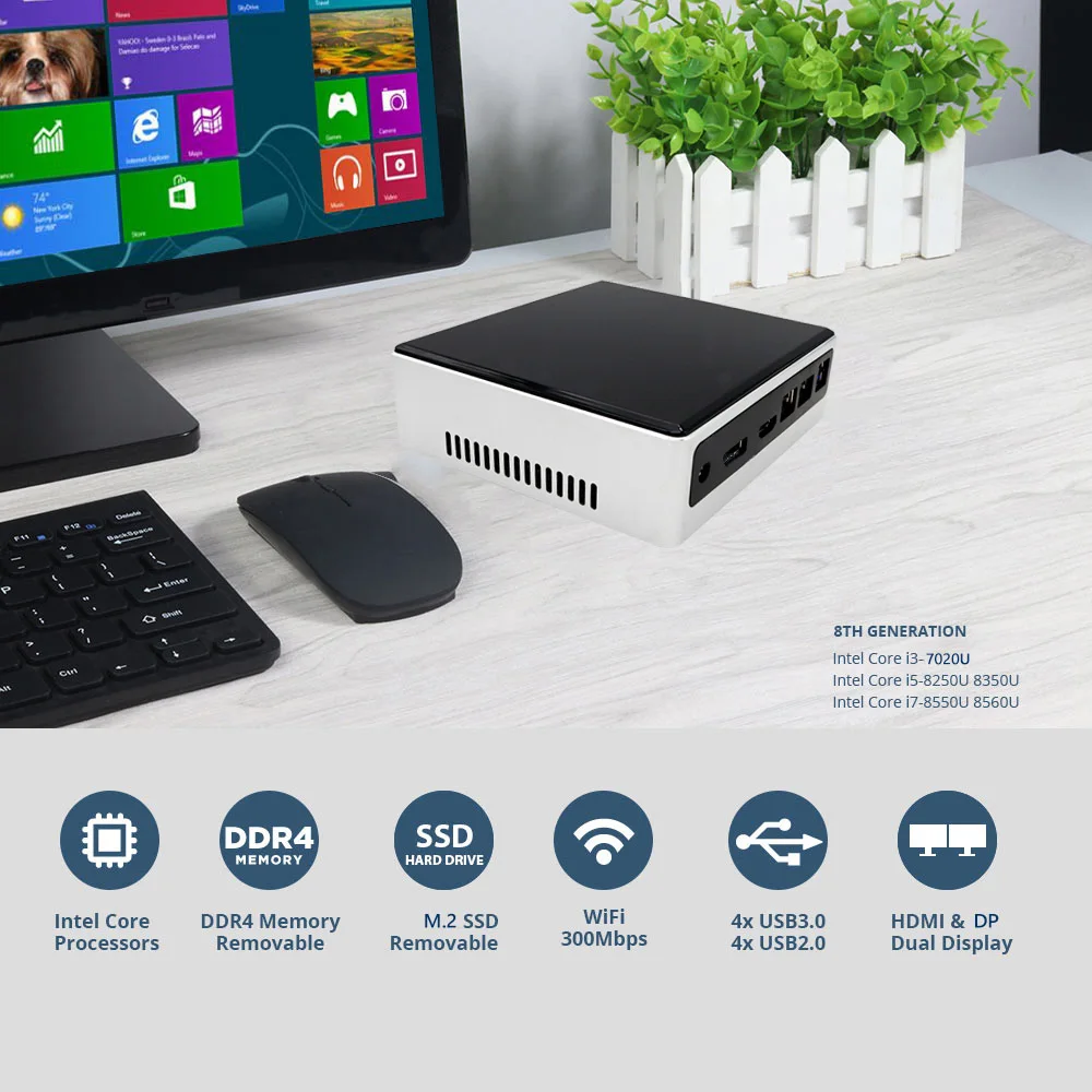 Мини-ПК 8-го поколения Intel i7 8550U i5 8250U четырехъядерный 8 потоков Win10 Linux Pro Wi-Fi быстрая
