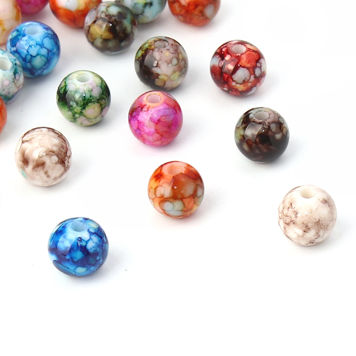 

300 PCs 8mm Beautiful Acrylic Beads Round Shape At Random Mixed Ink Spot Pattern Spacer Beads For Jewelry Making Needlework DIY