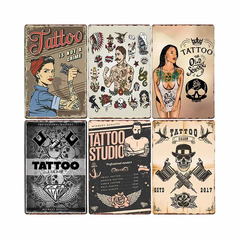 

Tattoo Sign Plaque Metal Vintage Tattoo Shop Poster Decoration Cafe Pub Wall Decorative Home Decor 20x30cm