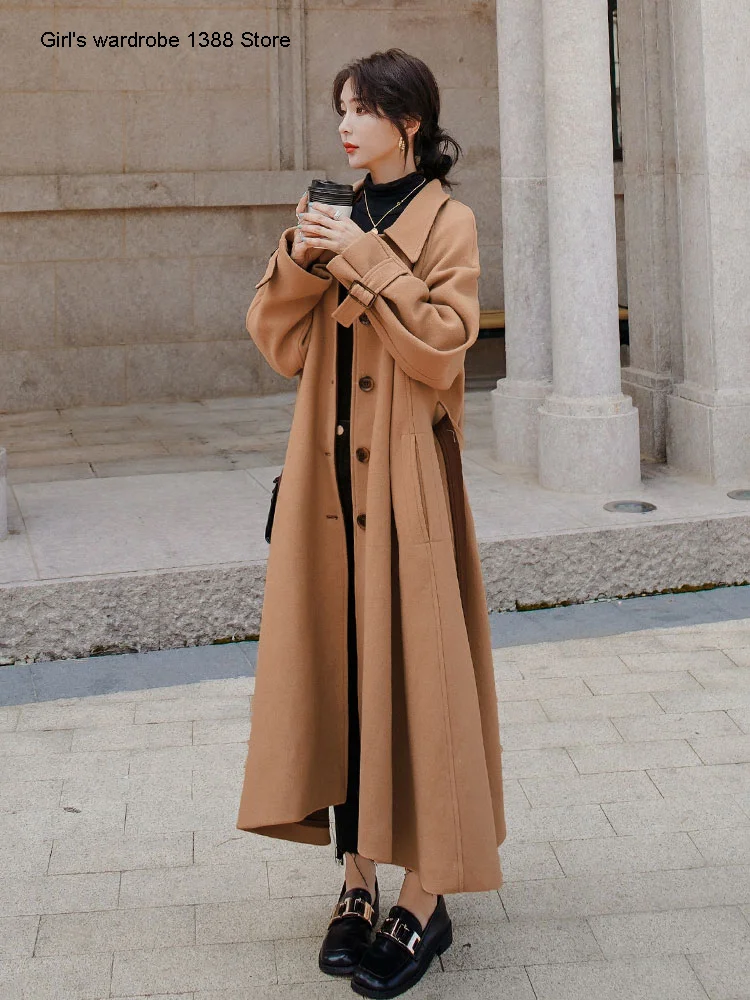 

Женское шерстяное пальто средней длины, стильное свободное универсальное шерстяное пальто выше колена в Корейском стиле, Осень-зима 2020