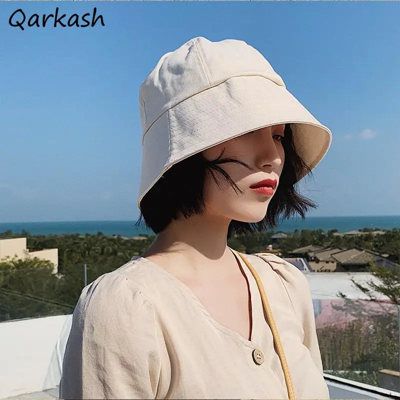 

Bucket Hats Women Korean Style Student Fashionable Fisherman Simple Pure Color Summer Casual Vintage Sum-protection Daily Unisex