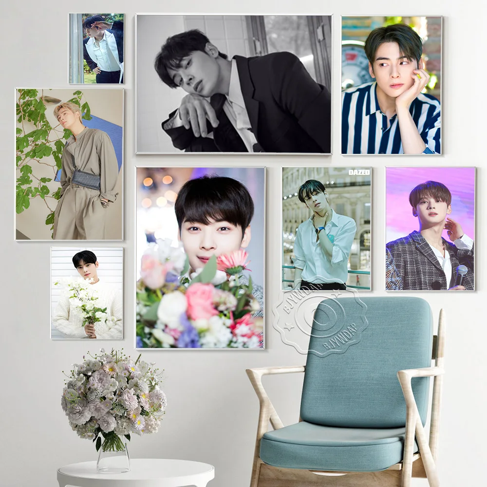 

Cha Eunwoo Korean Actor Modern Fashion Poster, Music Singer Star Portrait Art Prints Wall Stickers, Fans Collection Home Decor