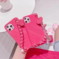 fashion cute pink love heart bracelet wrist phone case for iphone 11 12 pro max x xs xr 7 8 plus kawaii cover funda coque