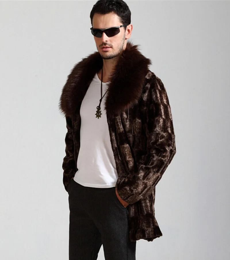 Мужская зимняя шуба из искусственного меха Повседневная Длинная коричневая