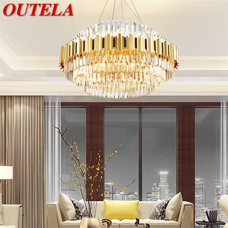 

OUTELA Pendant Light Postmodern Gold Luxury Crystal LED Lamp Chandelier For Home Dining Living Room