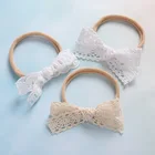 Детская повязка на голову с бантом; Цвет белый, бежевый; Повязка на голову с кружевом и бантом для девочек; Детские тонкие нейлоновые аксессуары для волос; Мягкая Эластичная головная повязка