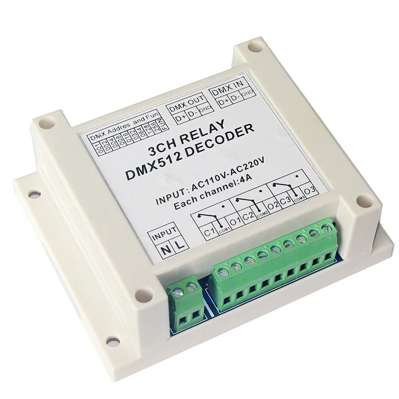 Релейный контроллер 3CH dmx512 релейный выход DMX512 трехканальный * 4A пластиковый