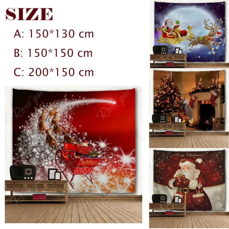 Рождественский гобелен художественный домашний Бланк камин сани олень