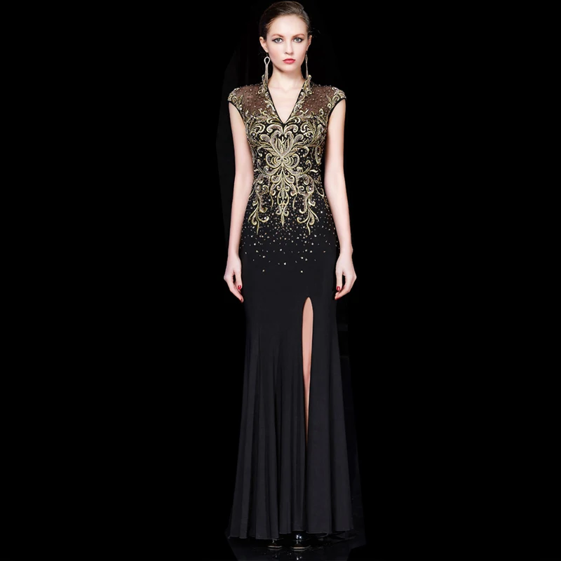 Женское длинное платье с вышивкой кристаллами|Вечерние платья| |