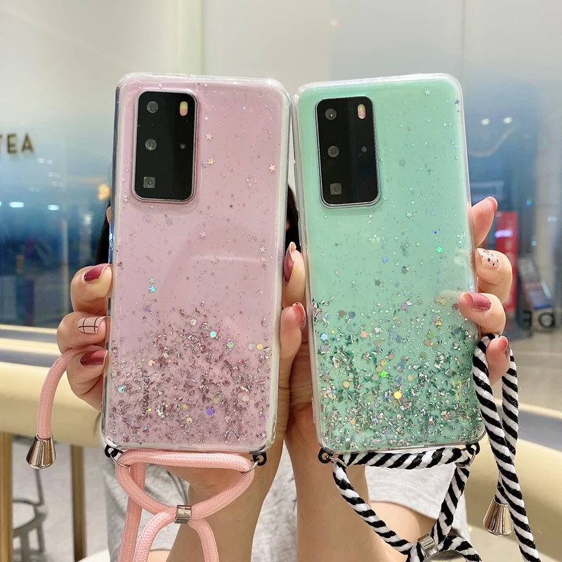 Мягкий чехол с ожерельем и ремешком для Huawei Honor 10 20 Lite 30 Pro 30S V30 X10 9X 8X 7X 9A 8A Play 4T