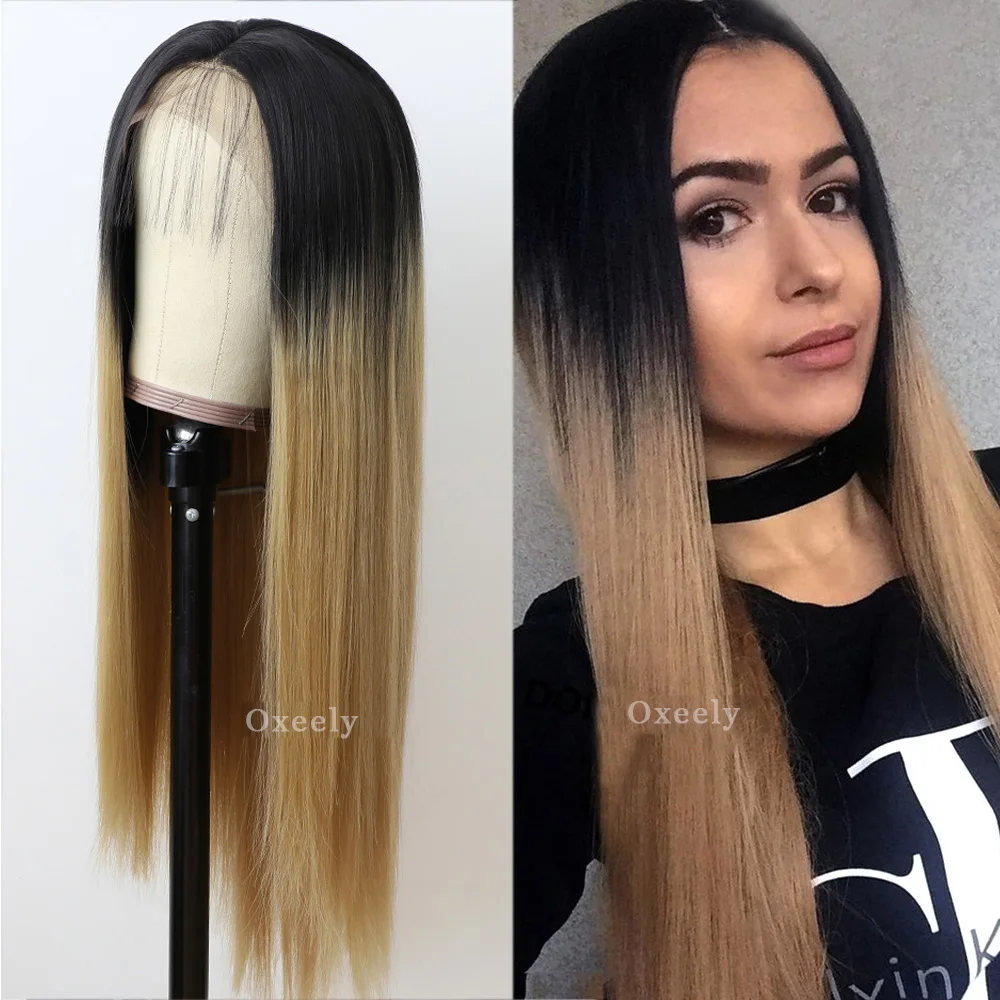 Oxeely длинные блонд розовый фиолетовый цвет Омбре синтетические кружевные