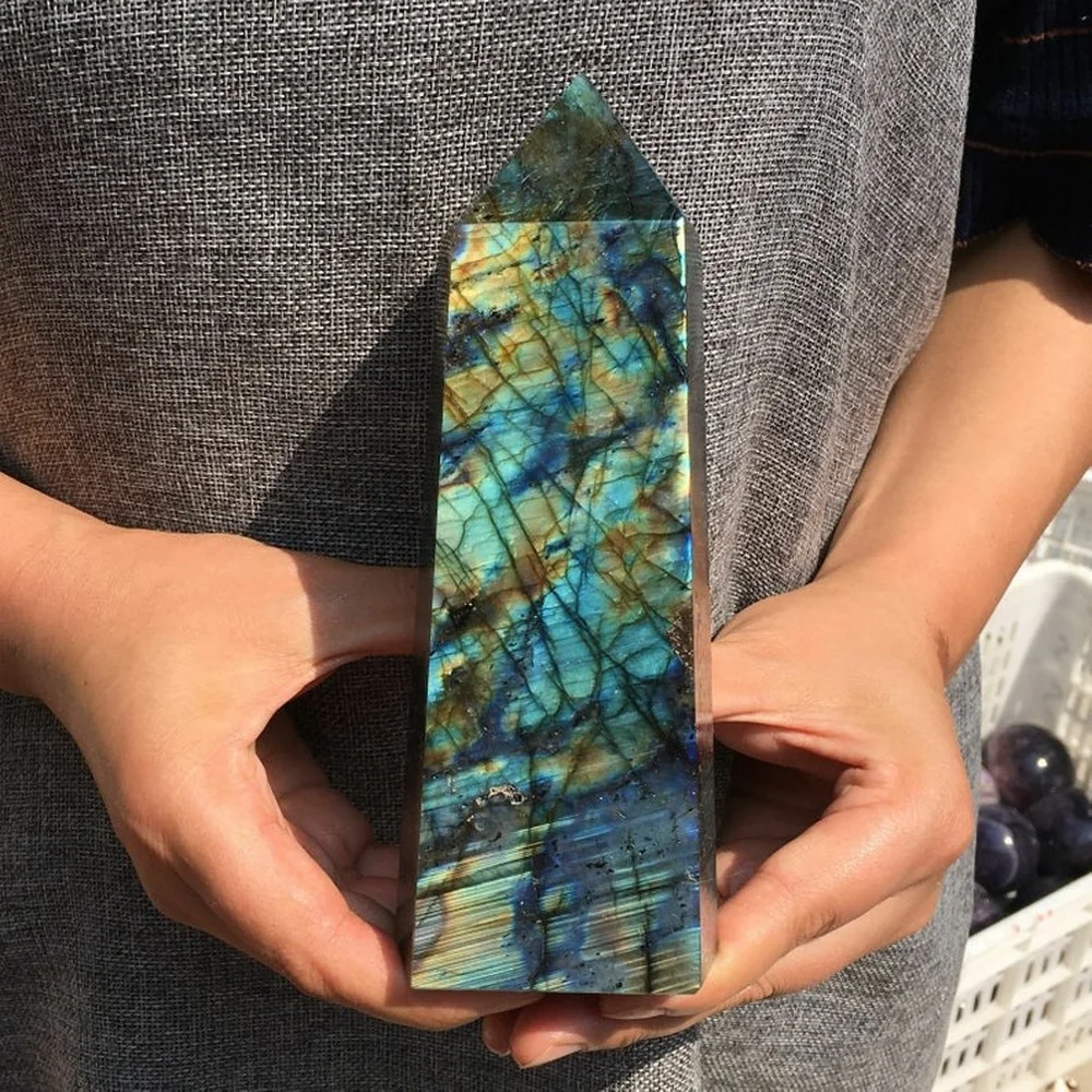

700g/1000g Natural Quartz Obelisk Healing Colorful Labradorite Crystals Point Wands