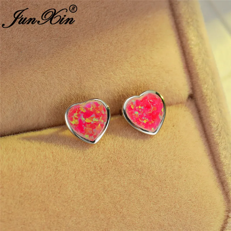 Милое сердце серьги со шпилькой для женщин розового цвета огненный опал кольцо