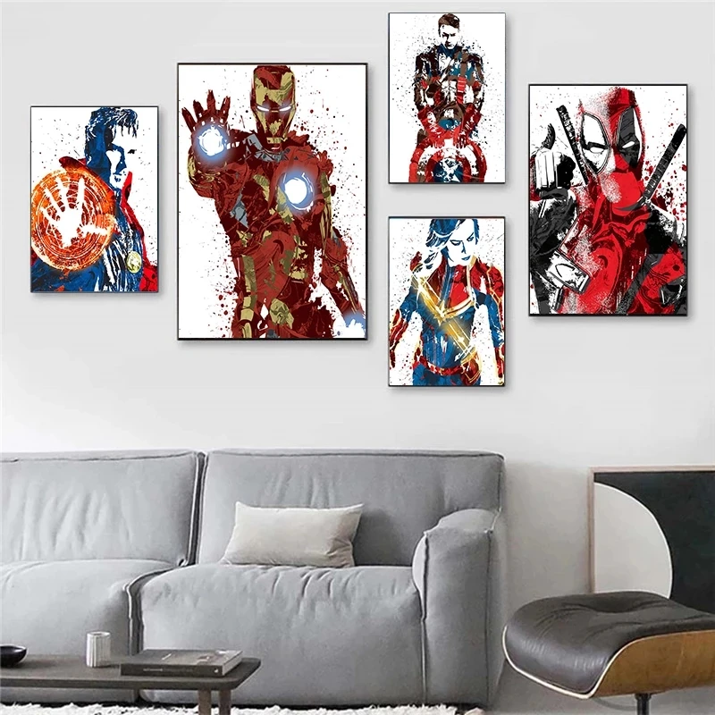

Canvas Spiderman Painting Home Decor Pictures Modern Captain America Printed Deadpool Poster For Living Room Wall Art No Frame