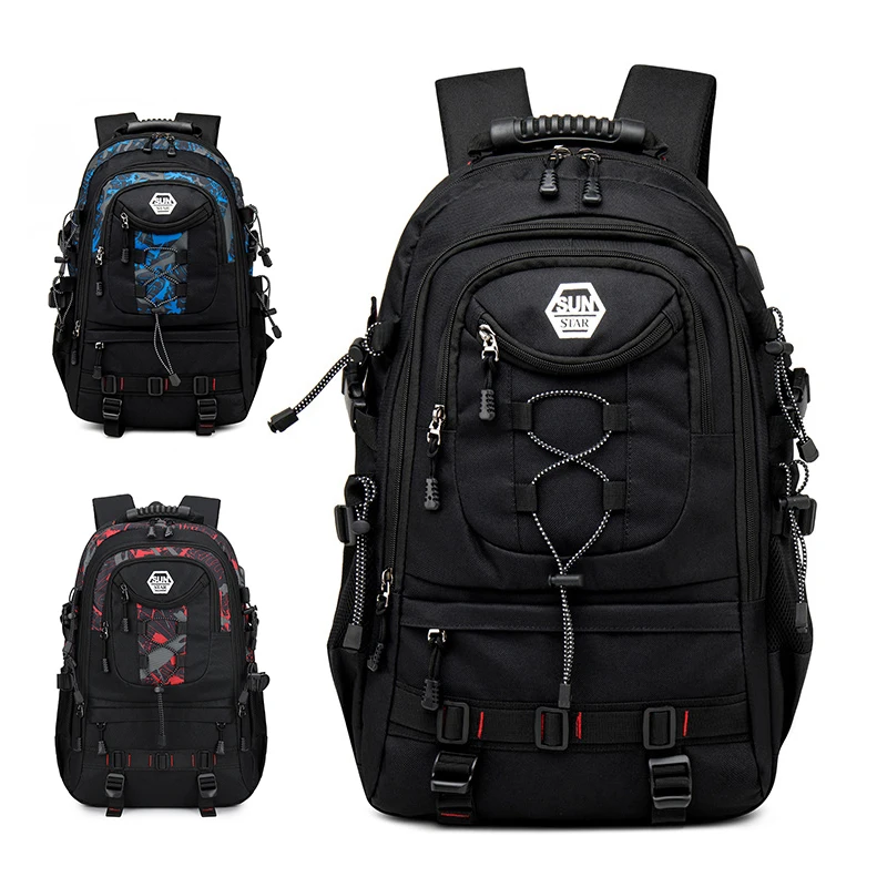 

High School Student Schoolbag Men Fashion Mountaineering Backpack Large Capacity Waterproof Outdoor Sport Backpack With USB Port