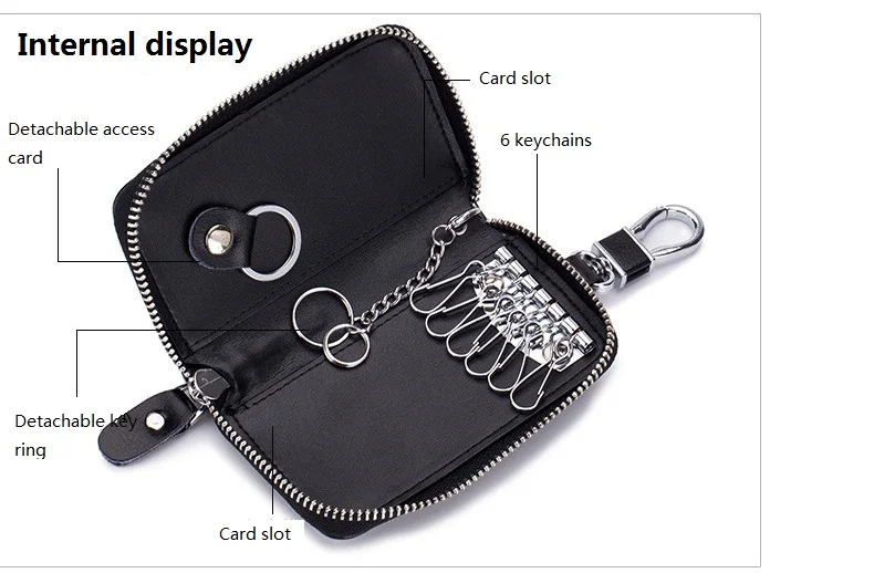 Miyahouse Genuine Leather Design Unisex Key Wallet High Quality Multi Function Key Bag With 6 Rings Ladies Housekeeper Key Holde