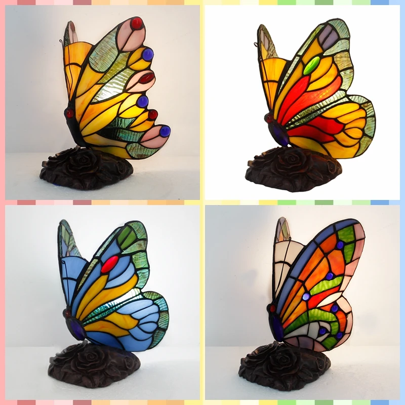 Butterfly Tiffany Lamp Cool Night Light for Bedroom Antique Art Stained Glass Lamp for Home Decor