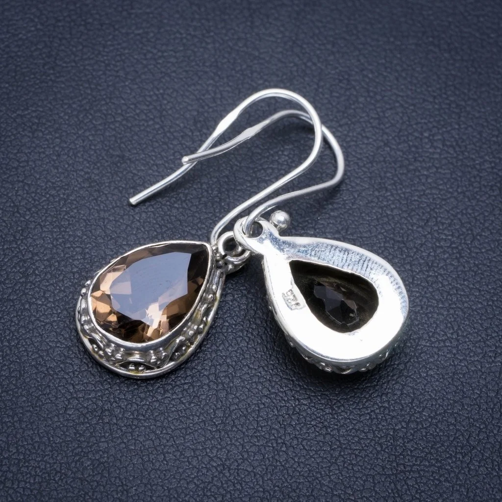 Натуральный дымчатый кварц ручной работы Уникальные 925 пробы серебряные серьги 1
