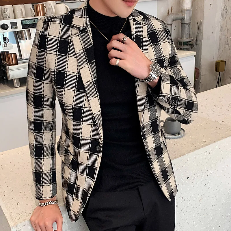 2019 Новое поступление мужской костюм Блейзер для мужчин s Костюм Куртка клетчатый