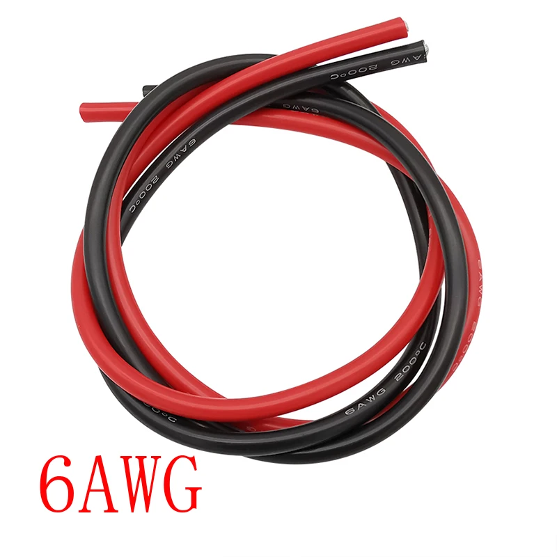 

6 AWG Soft Silicone Wire 1Meter Red and 1Meter Black Heat Resistant 6 Gauge Flexible Silicone Wires Cable
