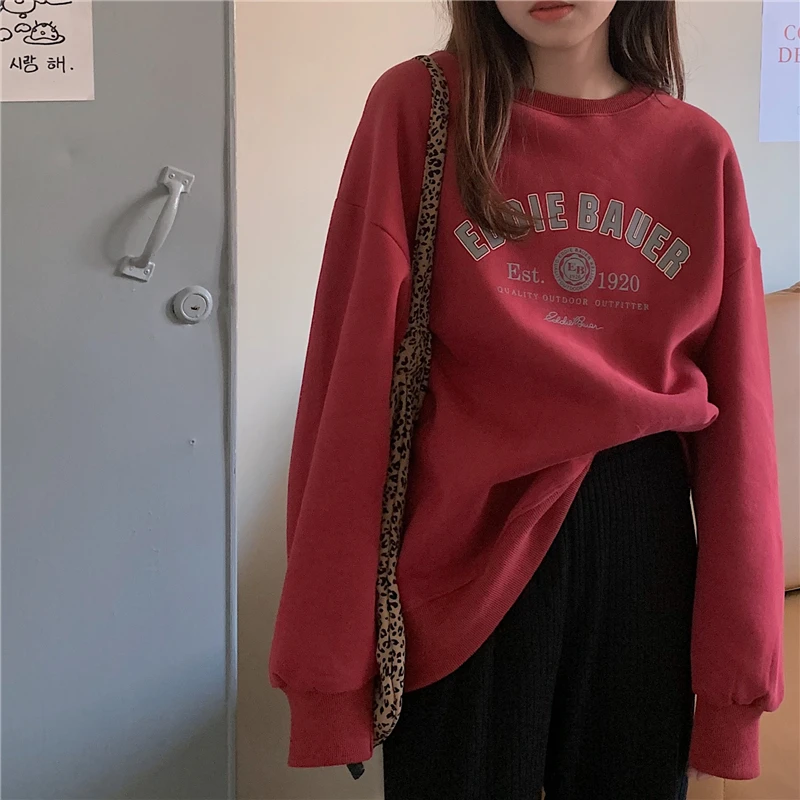 Женские свитшоты в японском стиле Harajuku Ulzzang винтажный Свободный свитшот с