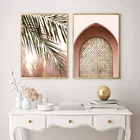 Марокканская дверь, зеленые и золотые листья, современный плакат, Картина на холсте, художественные принты, картина для гостиной, интерьер, украшение для дома