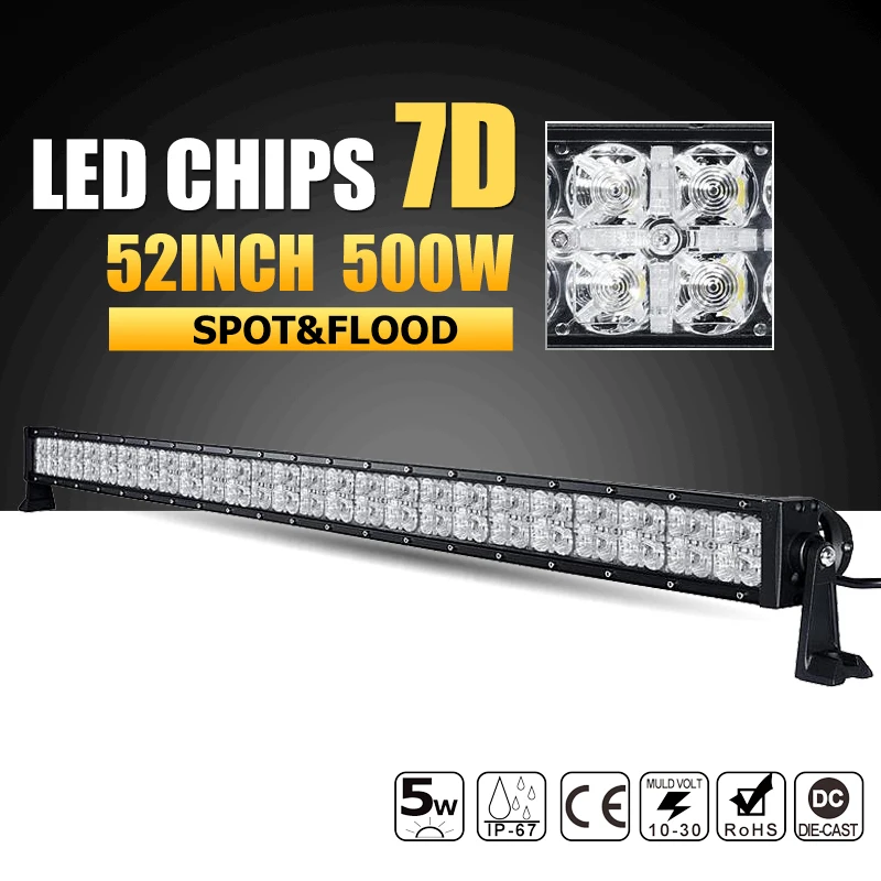 

52" 500W 7D LED Light Bar Offroad Combo Beam Led Working Light Bar 12v 24v ATV Truck SUV 4WD 4x4 Daytime Running Driving Lamp