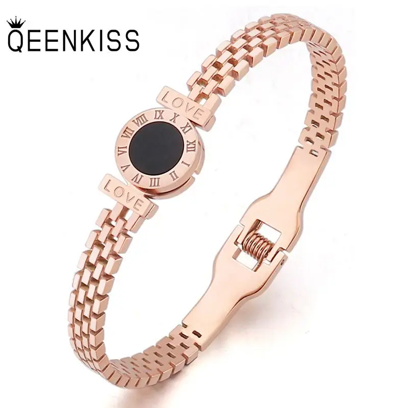 

QEENKISS BT813 Fine Jewelry Wholesale Fashion Woman Girl Birthday Wedding Gift Round Love Titanium Stainless Steel Cuff Bracelet