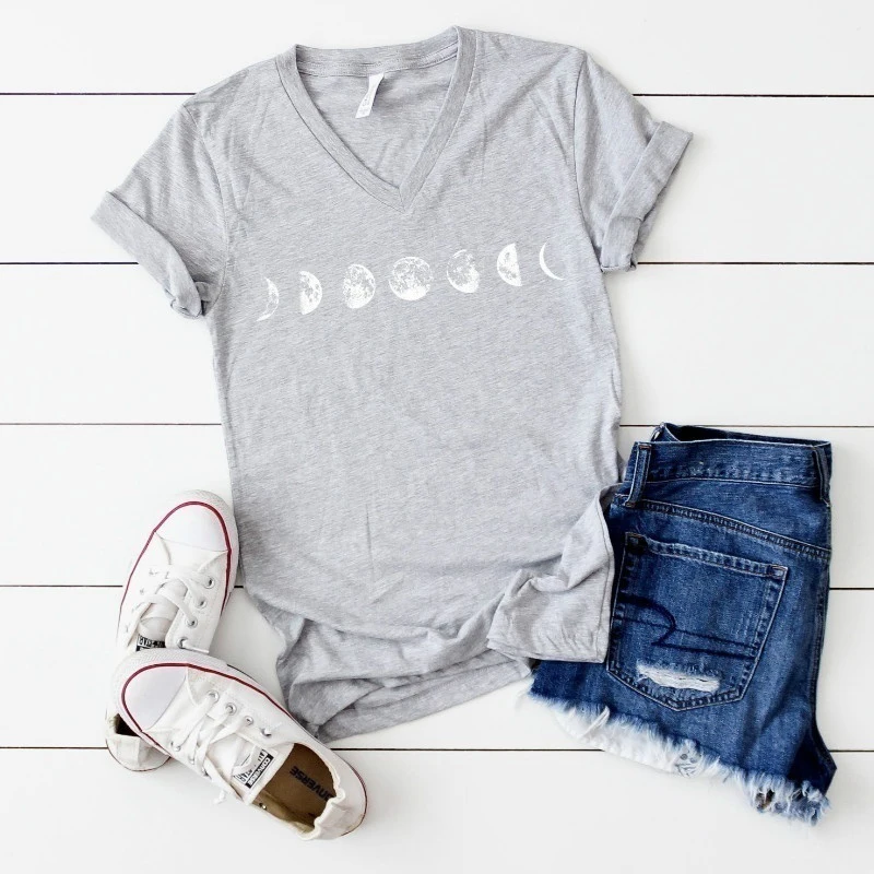 

2020 new Plus Size Tshirt S-5XL New Moon Print T Shirt Women Cotton V Neck Short Sleeve T-Shirt Tops Summer Casual tee Shirts