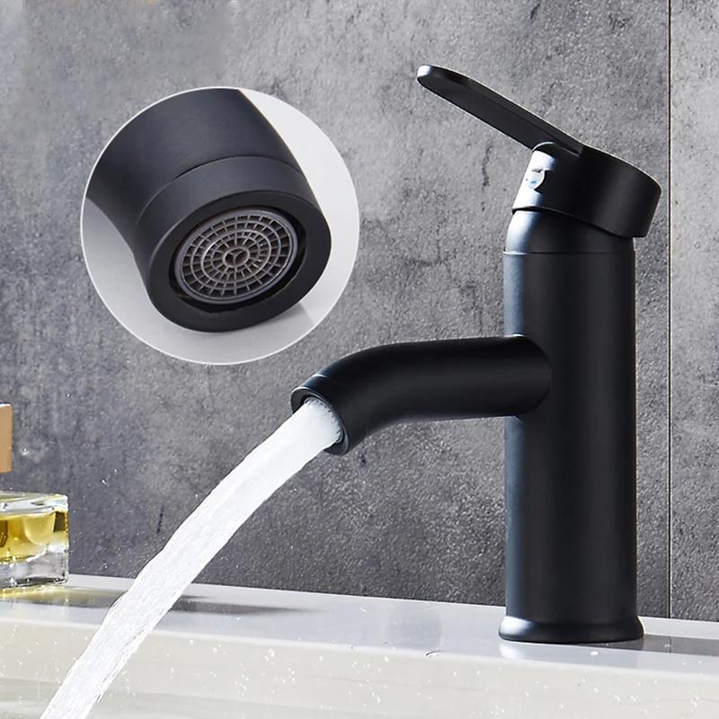 

Matte Black Basin Sink Faucet Single Lever Hot Cold Water Tap Deck Mounted Brass Bathroom Mixers Single Hole Tap