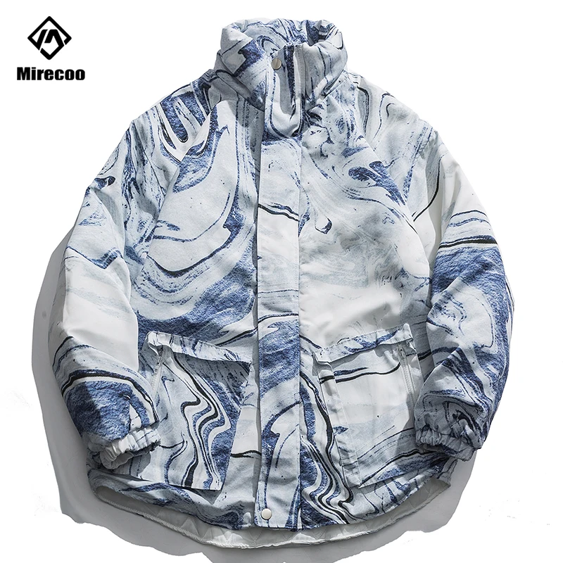 

Chinese Style Thick Commander Jacket Men Ink Painting Print Winter Jacket Parka Men Hip Hop Coat Men Streetwear Cool 2019 Cloth