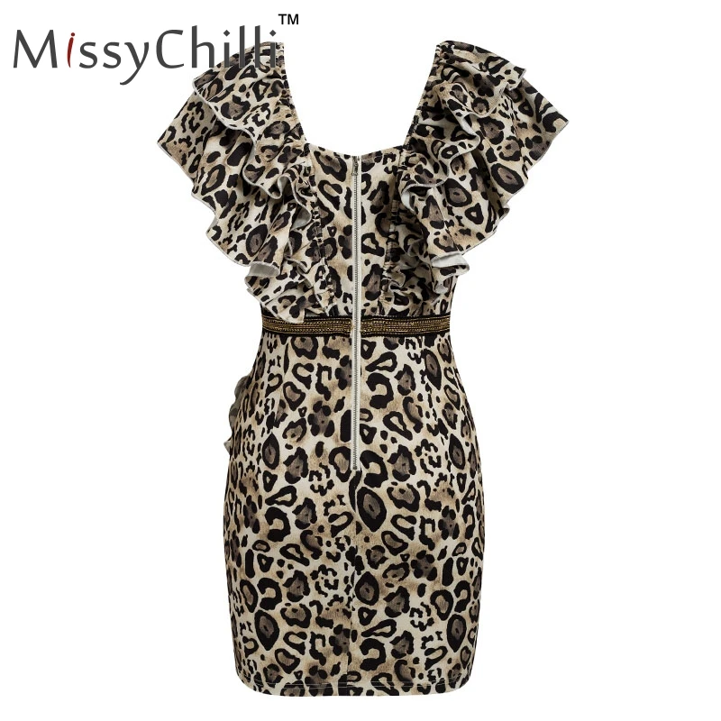 Женское платье MissyChilli с леопардовым принтом и глубоким v-образным вырезом, без рукавов, сексуальное короткое платье для вечеринки, элегантное вечернее платье, vestido de fiesta