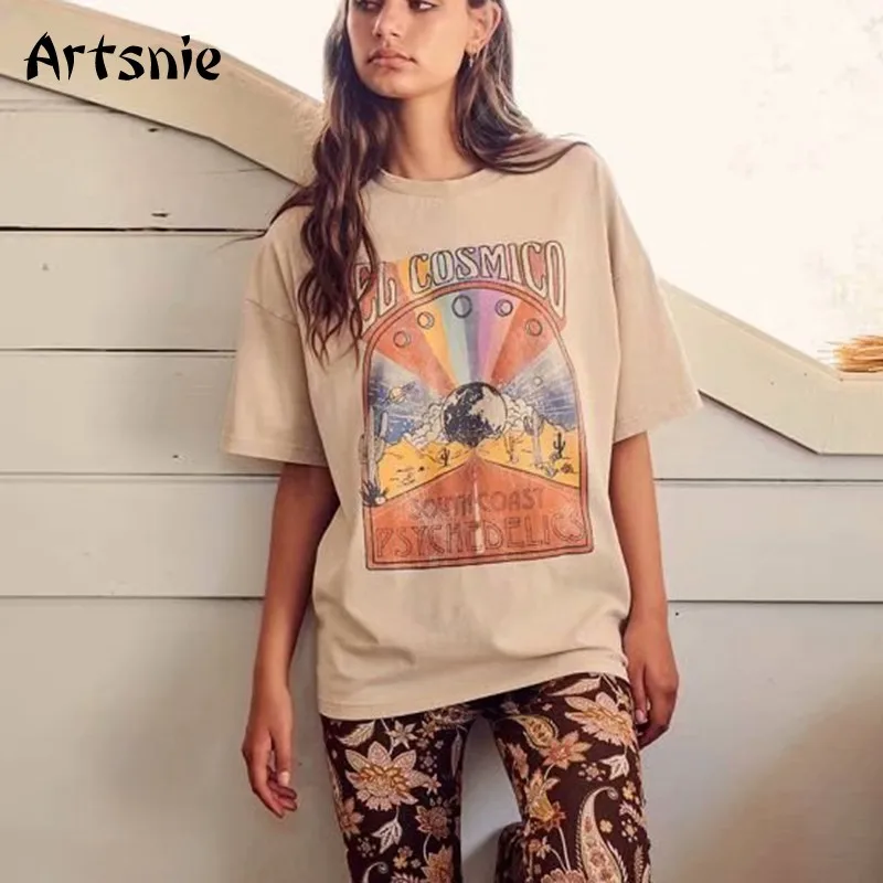

Женская уличная футболка Artsnie, летняя футболка с круглым вырезом и коротким рукавом, Винтажная Футболка большого размера