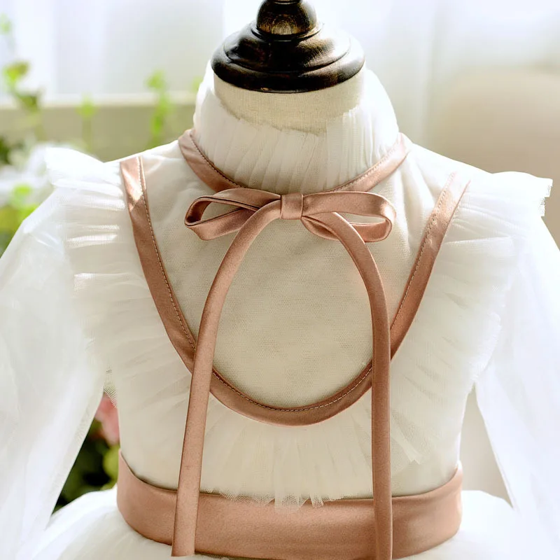 Платье принцессы для маленьких девочек белое кружевное платье крещения на 1-й