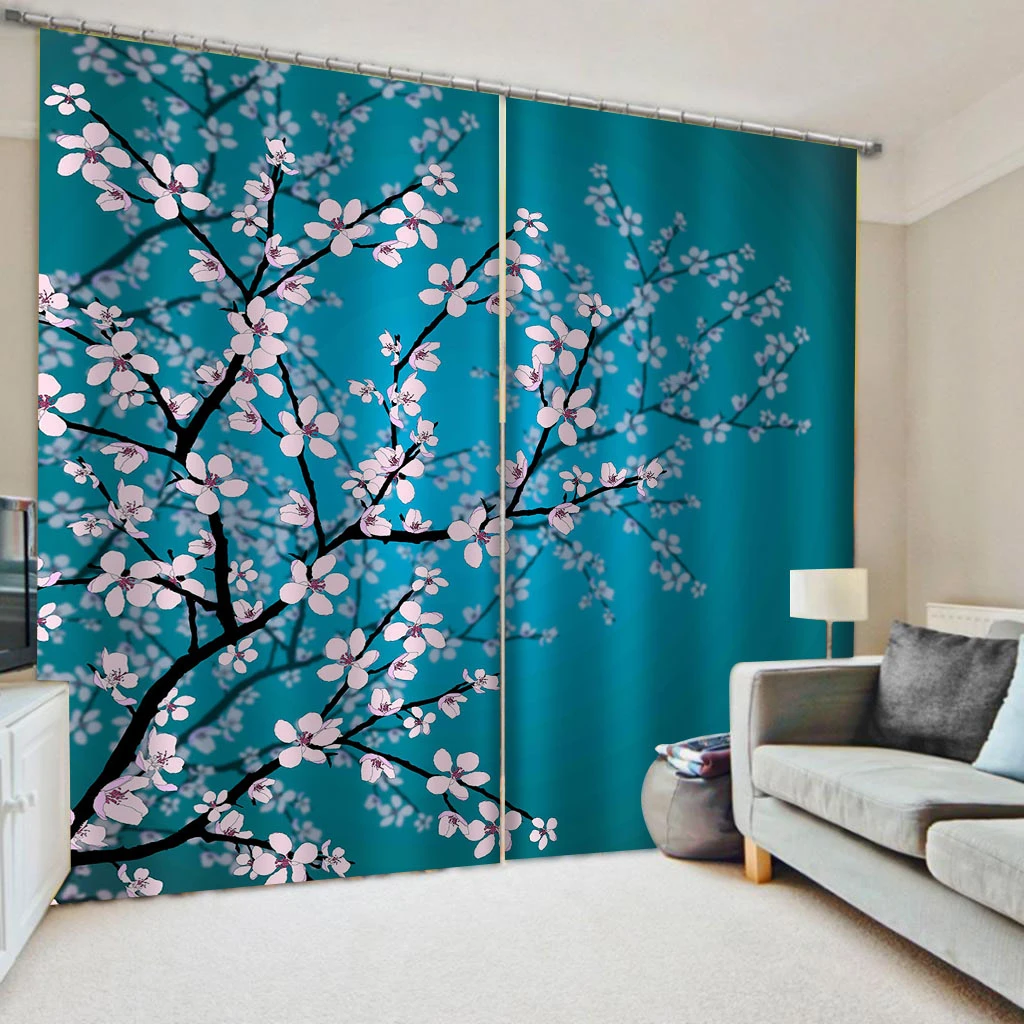 

Modern Home Decoration Blackout 3D Curtain stereoscopic lifelike blue blackout flower curtains personality curtains