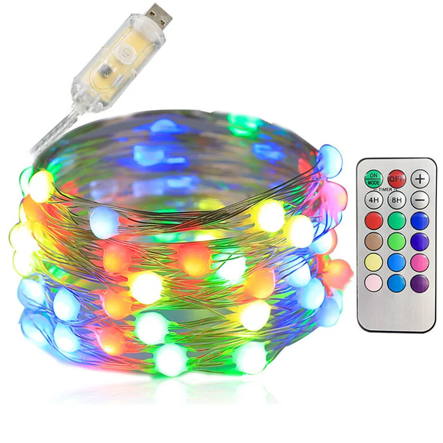 

Новинка 2020, светодиодная гирлянда RGB с медным проводом, волшесветильник гирлянда с дистанционным трехпроводным управлением, USB, рождественс...