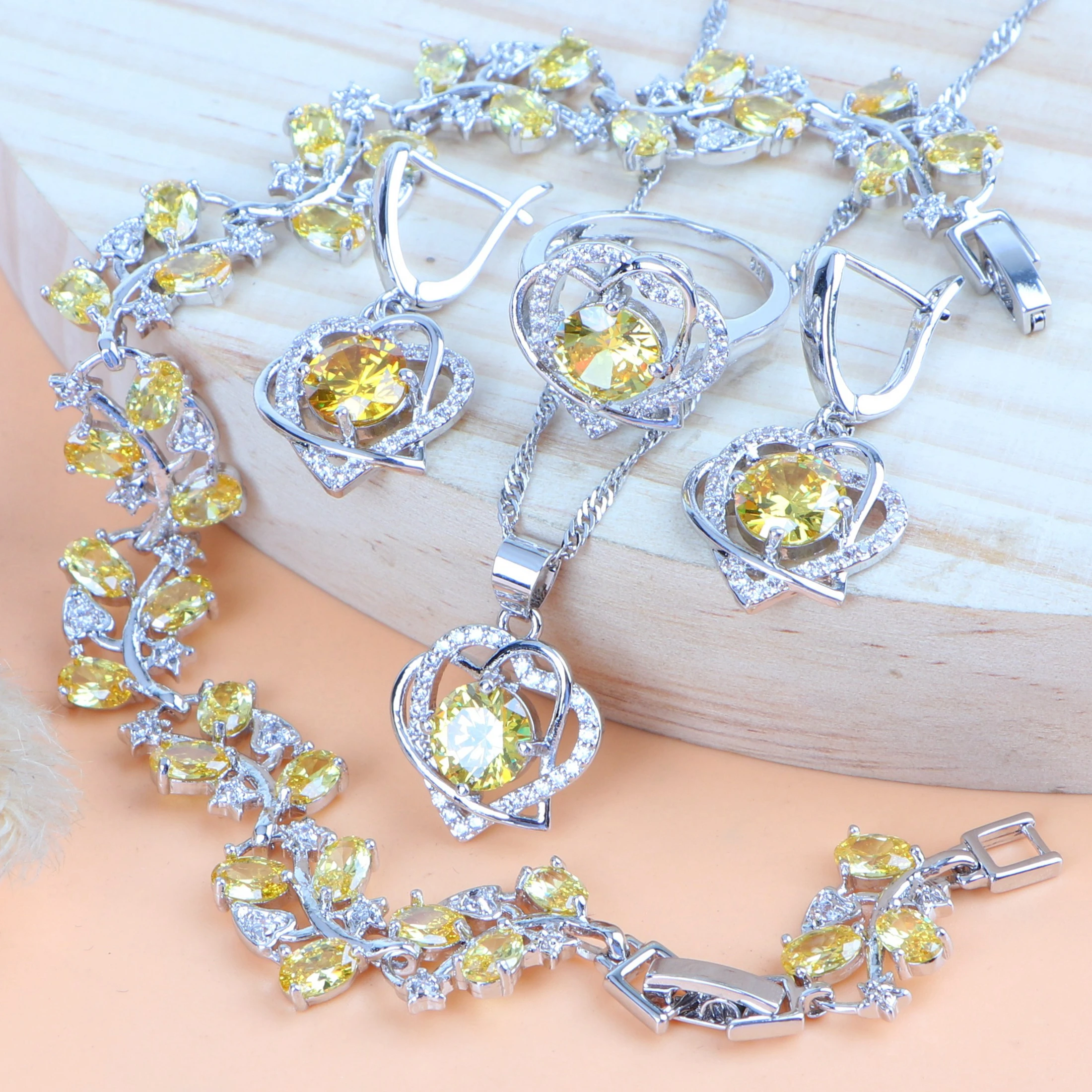 Женский костюм с желтым цирконием комплекты свадебных украшений из