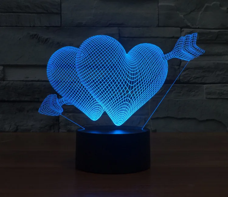 Romantic LED Night Light 3D Illusion Heart Shape Table Desk Lamp 7 Colors Changing Home Bedroom Decor Wife Gift | Освещение