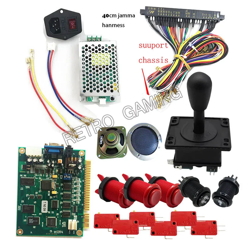 1 Player DIY Classical JAMMA 60 in 1 Game Arcade Kit With Power Supply Speaker Zippy Joystick Push Button Jamma Harness
