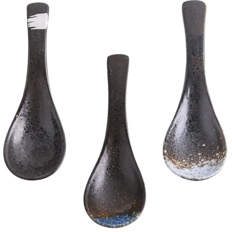 

3pcs Japanese Ceramic Soup Spoons Rice Spoons Home Tableware (Assorted Color)