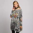 Женская футболка с мультипликационным принтом, свободная, с длинными рукавами, с абстрактным принтом, большого размера, 2021