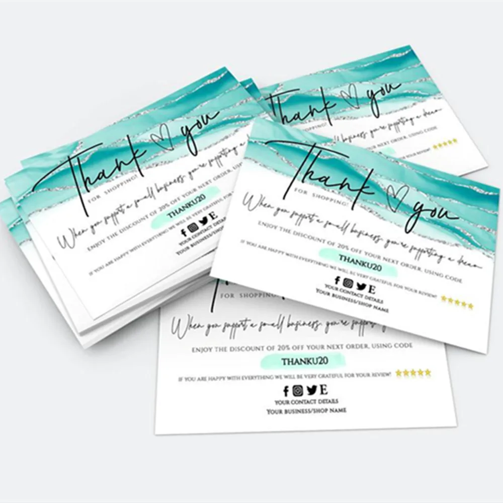 

Personalize Business Thank You card,TURQUOISE Silver Modern Card,Thank You For Your Order,Custom Social Media Card