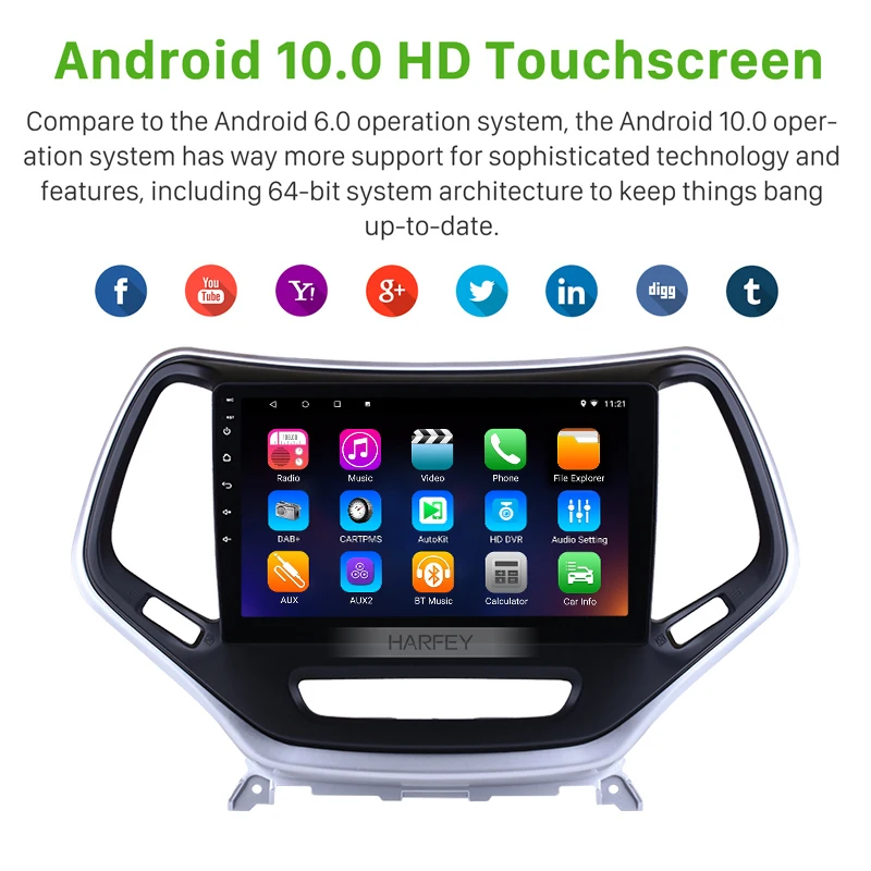 Автомобильный мультимедийный плеер Harfey Android 10 0 1 дюйма GPS радио для Jeep Grand Cherokee 2016