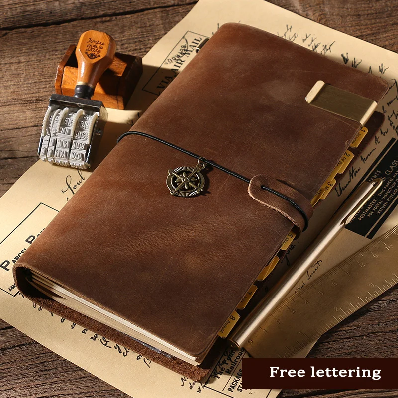 

100% Genuine Leather Notebook Handmade Vintage Cowhide Diary Journal Sketchbook Planner Stationery Gift Traveler Free lettering