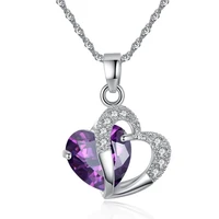 korean jewelry european and american necklace amethyst colorful zircon heart necklace heart crystal pendant